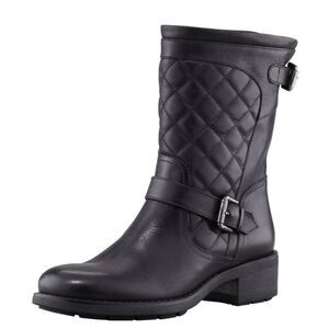AQUATALIA Sherry Quilted Black Leather Moto Boot Size 6.5